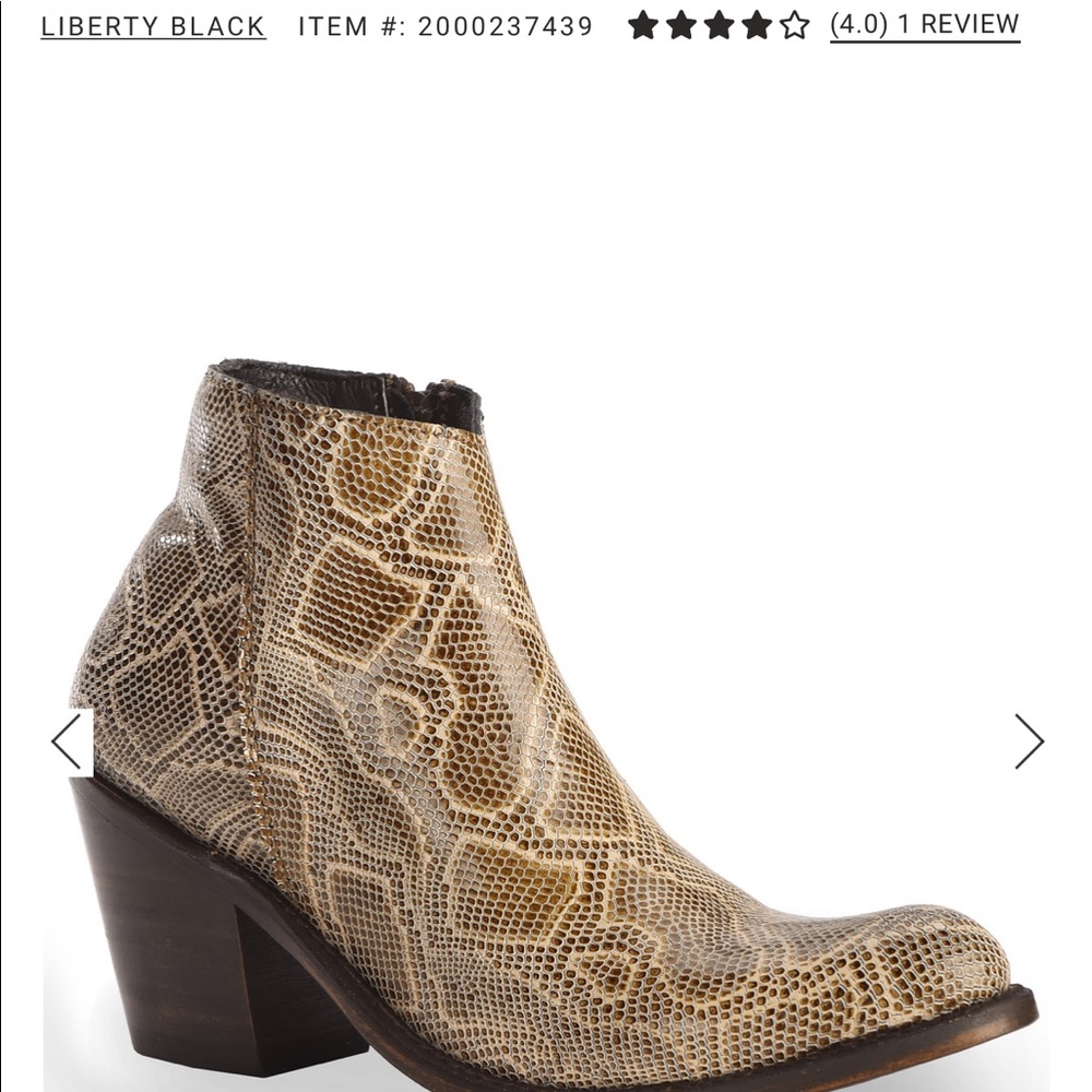 Women’s LIBERTY Black Brenton snake skin booties.